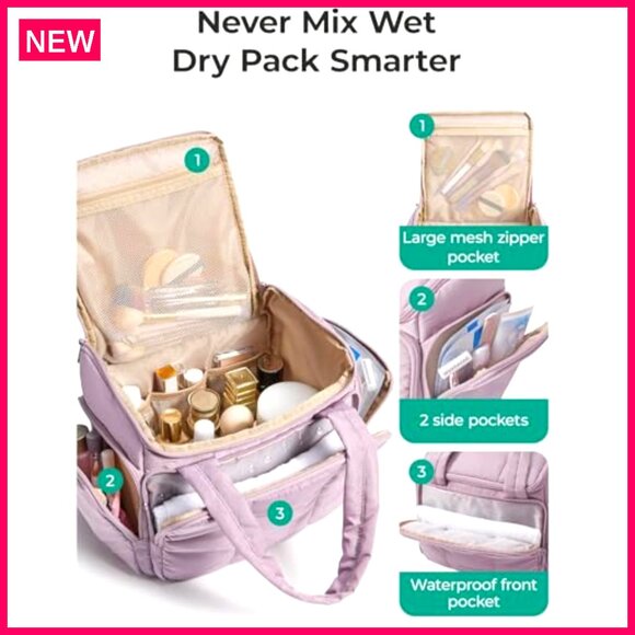 Large Travel Toiletry Bag with Wet/Dry Separation, Water-Resistant Organizer - Picture 3 of 7